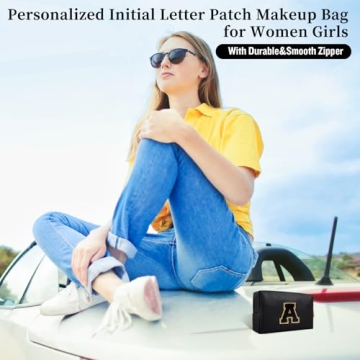Personalized Makeup Bag with Initial Patch - Waterproof & Trendy
