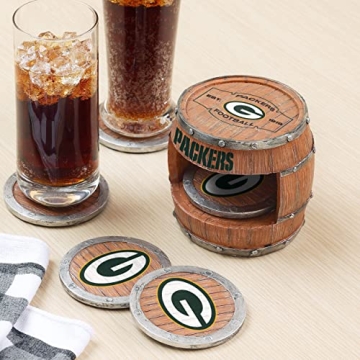 FOCO Green Bay Packers NFL Coaster Set - 5 Pack Barrel Style