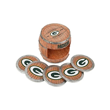 FOCO Green Bay Packers NFL Coaster Set - 5 Pack Barrel Style