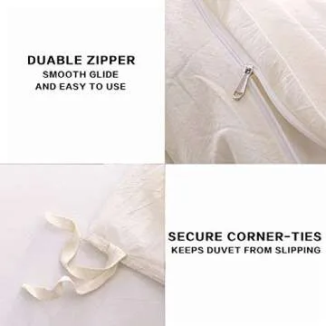 ECOCOTT Duvet Cover Queen Size - 3 Piece 100% Washed Cotton Bedding Set, Soft and Breathable with Zipper Closure & 8 Corner Ties - Comfortable and Stylish for All Seasons (Cream)