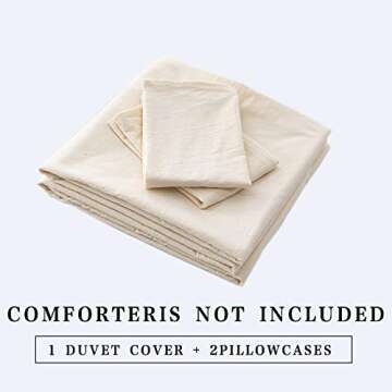 ECOCOTT Duvet Cover Queen Size - 3 Piece 100% Washed Cotton Bedding Set, Soft and Breathable with Zipper Closure & 8 Corner Ties - Comfortable and Stylish for All Seasons (Cream)