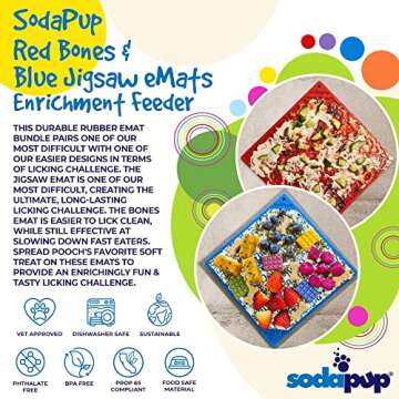 SodaPup Red Bones & Blue Jigsaw eMat Bundle – Durable Lick Mat Feeder Made in USA from Non-Toxic, Pet-Safe, Food Safe Rubber for Avoiding Overfeeding, Digestive Health, Calming, & More