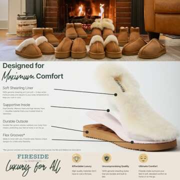 Dearfoams Womens Fireside Sydney Shearling Fur Indoor/Outdoor Scuff With Wide Widths Slipper, Chestnut, 7.5 US