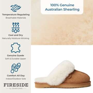 Dearfoams Womens Fireside Sydney Shearling Fur Indoor/Outdoor Scuff With Wide Widths Slipper, Chestnut, 7.5 US