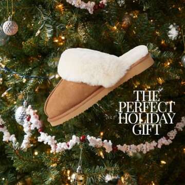 Dearfoams Womens Fireside Sydney Shearling Fur Indoor/Outdoor Scuff With Wide Widths Slipper, Chestnut, 7.5 US