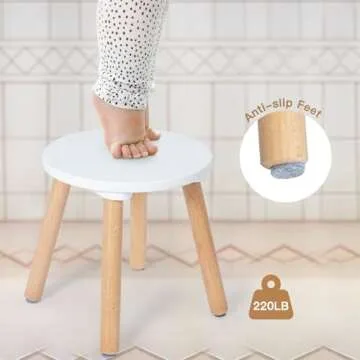 Frogprin 1 Pack Wooden Step Stool for Kids, Kids Chairs Perfect Matched Sensory Table, Multi-Purpose Sitting Stool 10 in Children's Stool for Bathroom Kitchen & Bedroom, Stable Natural Anti-Slip