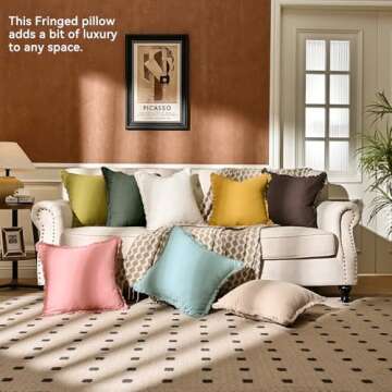 AmHoo Pack of 2 Linen Pillow Covers with Tassels Fringed Decorative Rustic Natural Throw Pillowcase Cushion for Couch Sofa Bedroom 20 x 20-Inch Green