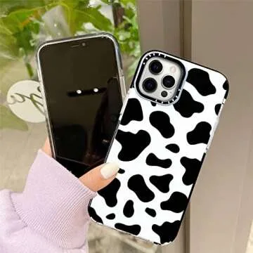Abbery Designed for iPhone 12 Pro Max Case Cow, Cute Clear with Cow Print Pattern Design Soft Silicone TPU Sturdy Shockproof Protective Woman Girls Aesthetic Phone Case Cover