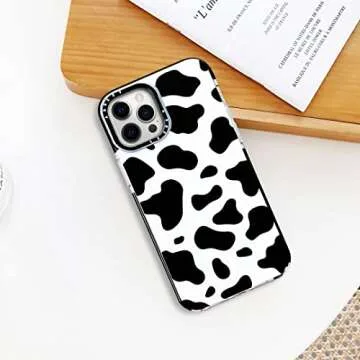 Abbery Designed for iPhone 12 Pro Max Case Cow, Cute Clear with Cow Print Pattern Design Soft Silicone TPU Sturdy Shockproof Protective Woman Girls Aesthetic Phone Case Cover