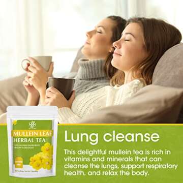 Mullein Leaf Tea, Mullein Tea Bags for Lung Cleanse, Respiratory Support and Mucous Membranes, Herba...