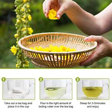 Mullein Leaf Tea, Mullein Tea Bags for Lung Cleanse, Respiratory Support and Mucous Membranes, Herbal Tea Caffeine Free, Non-GMO, 40 Tea Bags