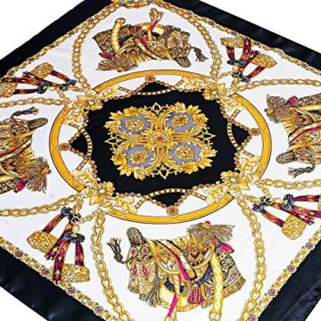 YOUR SMILE Silk Like Scarf Women's Fashion Pattern Large Square Satin Headscarf Headdress Black Chain Carriage