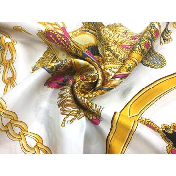 YOUR SMILE Silk Like Scarf Women's Fashion Pattern Large Square Satin Headscarf Headdress Black Chain Carriage