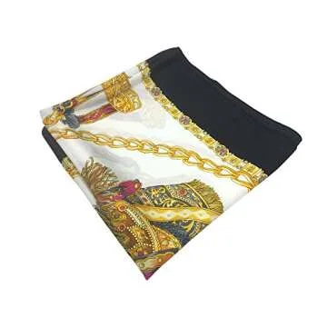YOUR SMILE Silk Like Scarf Women's Fashion Pattern Large Square Satin Headscarf Headdress Black Chain Carriage