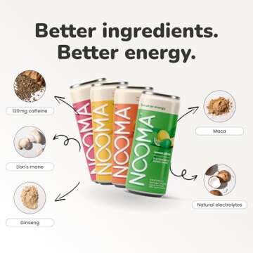 NOOMA - Performance Energy Drink - Pre Workout Drink - Nootropics, Adaptogens + Electrolytes - 120mg Clean Caffeine, 15 Calories & 2g Sugar - Variety Pack -12 Pack -12oz ea.