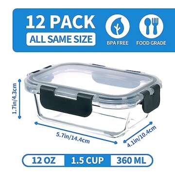 GULFLIN 24-Piece Small Glass Food Storage Containers with Lids Airtight, 1.5 Cup Meal Prep Container...