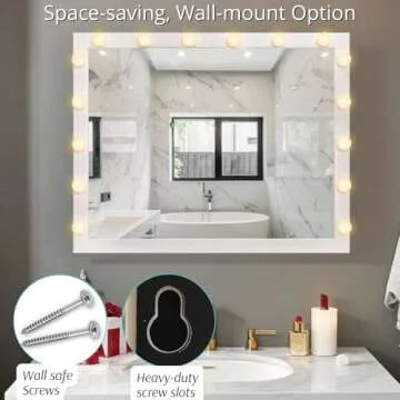 LUXFURNI Large Hollywood Vanity Mirror with 16 LED Bulbs for Dressing Room, Wall-Mount/Tabletop (40L...
