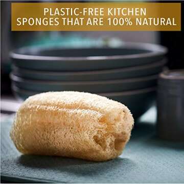 ENEY Eco-Friendly Natural Kitchen Washing Up Sponge | 100% Plant-Based Biodegradable | Four Pack of Non-Odor Dish Sponges | Sustainable Unbleached Loofah | Plastic-Free
