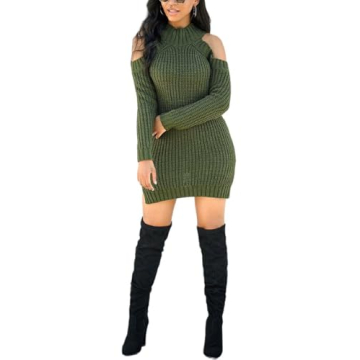 Chic Green Sweater Dress for Women - Casual Winter Style
