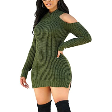 Chic Green Sweater Dress for Women - Casual Winter Style