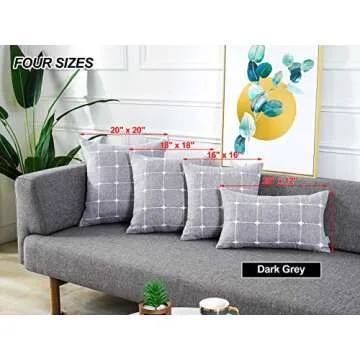 AmHoo Pack of 2 Farmhouse Plaid Decorative Throw Pillow Covers Modern Jacquard Pillowcases Faux Linen Cushion Covers Set for Sofa Couch Bedroom,18x18Inch,Light Coffee