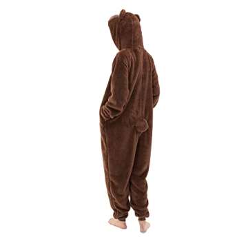 COSUSKET Snug Fit Unisex Adult Onesie Pajamas, Sherpa Bear Animal One Piece Halloween Costume Sleepw...