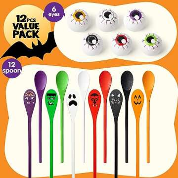 JOYIN Halloween Egg and Spoon Race Game - 6 Eggs and 6 Spoons - Made of the Finest Wood - Fun Game for Parties, Birthdays and Classroom Activities. Durable, Lightweight |Six Assorted Colors