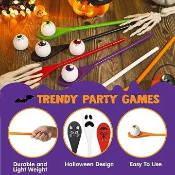 JOYIN Halloween Egg and Spoon Race Game - 6 Eggs and 6 Spoons - Made of the Finest Wood - Fun Game for Parties, Birthdays and Classroom Activities. Durable, Lightweight |Six Assorted Colors
