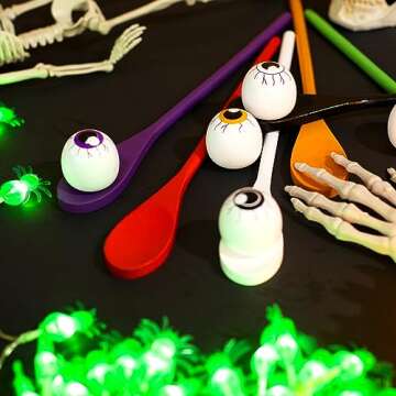 JOYIN Halloween Egg and Spoon Race Game - 6 Eggs and 6 Spoons - Made of the Finest Wood - Fun Game for Parties, Birthdays and Classroom Activities. Durable, Lightweight |Six Assorted Colors