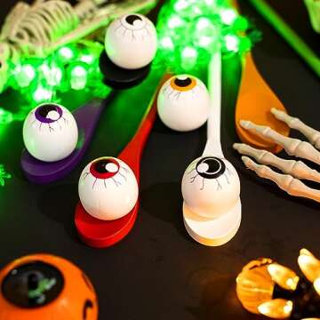JOYIN Halloween Egg and Spoon Race Game - 6 Eggs and 6 Spoons - Made of the Finest Wood - Fun Game for Parties, Birthdays and Classroom Activities. Durable, Lightweight |Six Assorted Colors