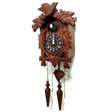 Rylai Cuckoo Clock Vintage Large Wooden Wall Clock Handcrafted 13x9.5 Inch Brown