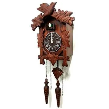 Rylai Cuckoo Clock Vintage Large Wooden Wall Clock Handcrafted 13x9.5 Inch Brown