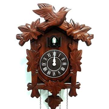 Rylai Cuckoo Clock Vintage Large Wooden Wall Clock Handcrafted 13x9.5 Inch Brown