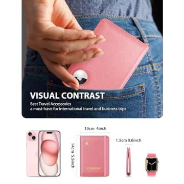 Stouchi AirTag Passport Holder, Cute Passport Holder with Airtag Slot, RFID Passport Wallet Cover for Women, Family Leather Passport Protector Case, Anti-Lost Travel Essentials, Pink