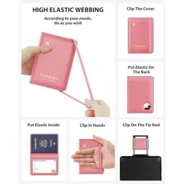 Stouchi AirTag Passport Holder, Cute Passport Holder with Airtag Slot, RFID Passport Wallet Cover for Women, Family Leather Passport Protector Case, Anti-Lost Travel Essentials, Pink
