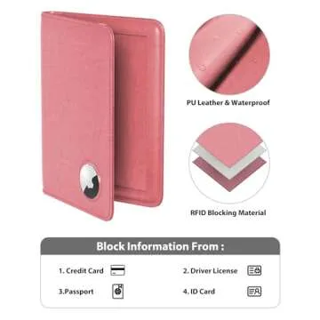 Stouchi AirTag Passport Holder, Cute Passport Holder with Airtag Slot, RFID Passport Wallet Cover for Women, Family Leather Passport Protector Case, Anti-Lost Travel Essentials, Pink