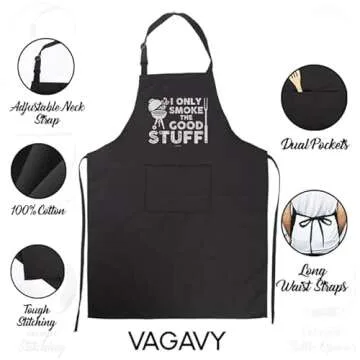 VAGAVY Funny I Only Smoke The Good Stuff Apron - Black - Ideal Gift for Dads