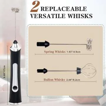 Rechargeable Milk Frother Handheld For Coffee,3 Speeds Frother Wand With Stand, Batidora De Mano Electrica,Coffee Frother With 2 Heads,Drink Mixer Electric Handheld,Kitchen Essentials(Black)