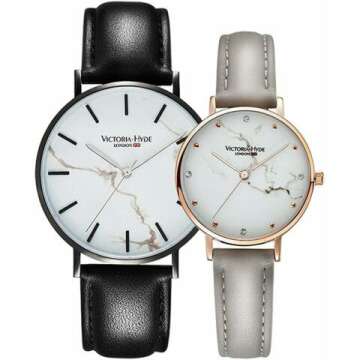 VICTORIA HYDE Couple Watches Set for Lovers - Leather & Steel