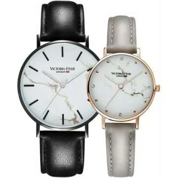 VICTORIA HYDE Couple Watches Set for Lovers - Leather & Steel