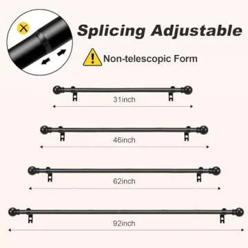 Black Curtain Rods - Adjustable Stainless Steel for Windows