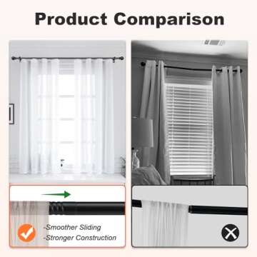 Black Curtain Rods - Adjustable Stainless Steel for Windows