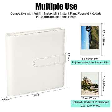 256 Pockets Photo Album for Fujifilm Instax Mini Camera, Photo Album for Polaroid, Leather Cover, Photo Album for Instax Mini 12 11 9 40 90 8 7 Evo LiPlay Instant Camera, 2x3 Photo Album (White)