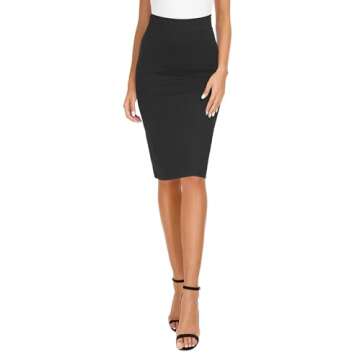 EXCHIC Women's High Waist Bodycon Midi Pencil Skirt (XL, Black)