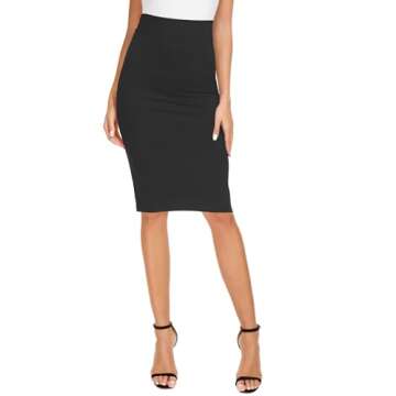 EXCHIC Women's High Waist Bodycon Midi Pencil Skirt (XL, Black)