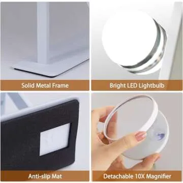 FENCHILIN Vanity Mirror with Lights Lighted Makeup Mirror Makeup Vanity Mirror Smart Touch Control 3 Colors Dimmable Hollywood Mirror with Lights 10X Magnification 360° Rotation Ivory