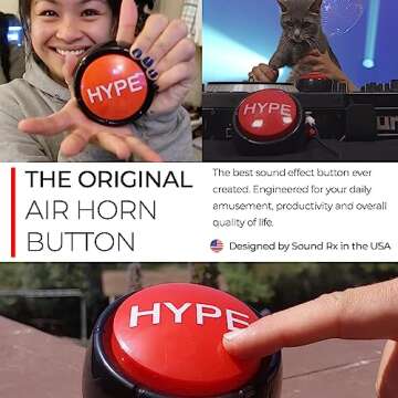 Hype Button | Hip Hop Air Horn Sound Effect Button (Batteries Included) Stocking Stuffer Back to Sch...