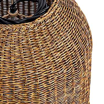 Ahaloye Woven Boho Rattan Pendant Lighting, 13.78” Tightly Woven Wicker Dome Pendant Light for Kitchen Dining Room Bedroom Foyer Hallway, Dark Brown