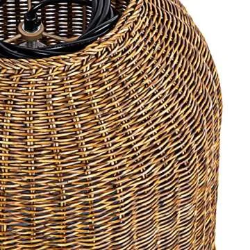Ahaloye Woven Boho Rattan Pendant Lighting, 13.78” Tightly Woven Wicker Dome Pendant Light for Kitchen Dining Room Bedroom Foyer Hallway, Dark Brown