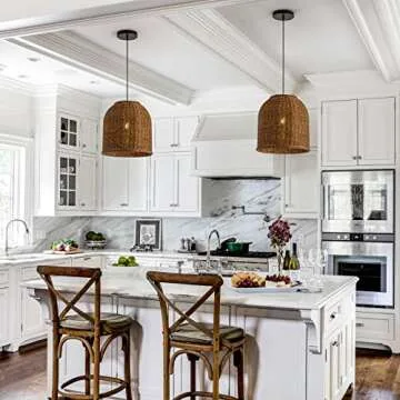 Ahaloye Woven Boho Rattan Pendant Lighting, 13.78” Tightly Woven Wicker Dome Pendant Light for Kitchen Dining Room Bedroom Foyer Hallway, Dark Brown